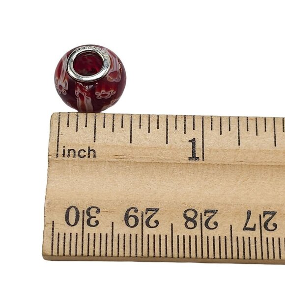 Sterling Silver Red Floral Murano Glass Bracelet Charm Bead - Picture 5 of 6